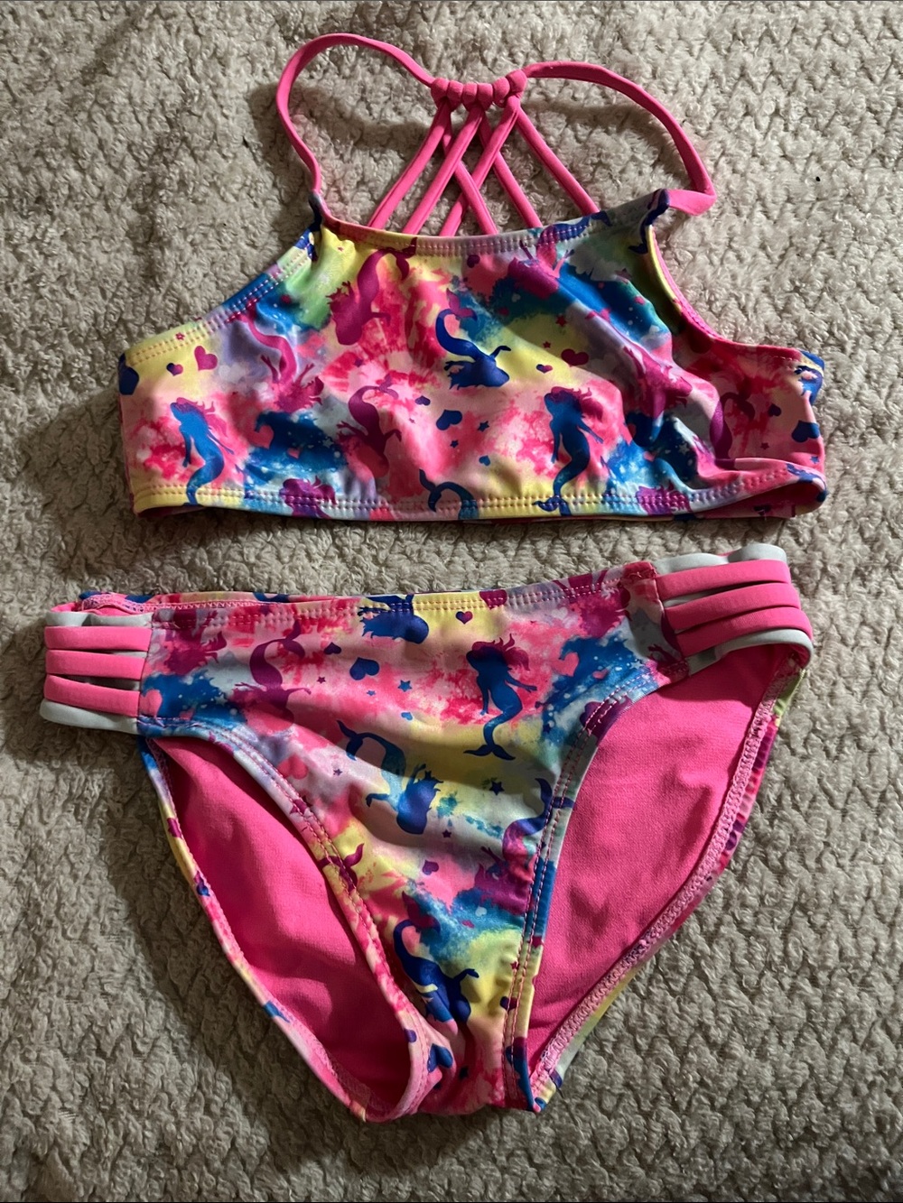 wonder nation Pink Multicolor Mermaid Print Two-Piece Swim Set